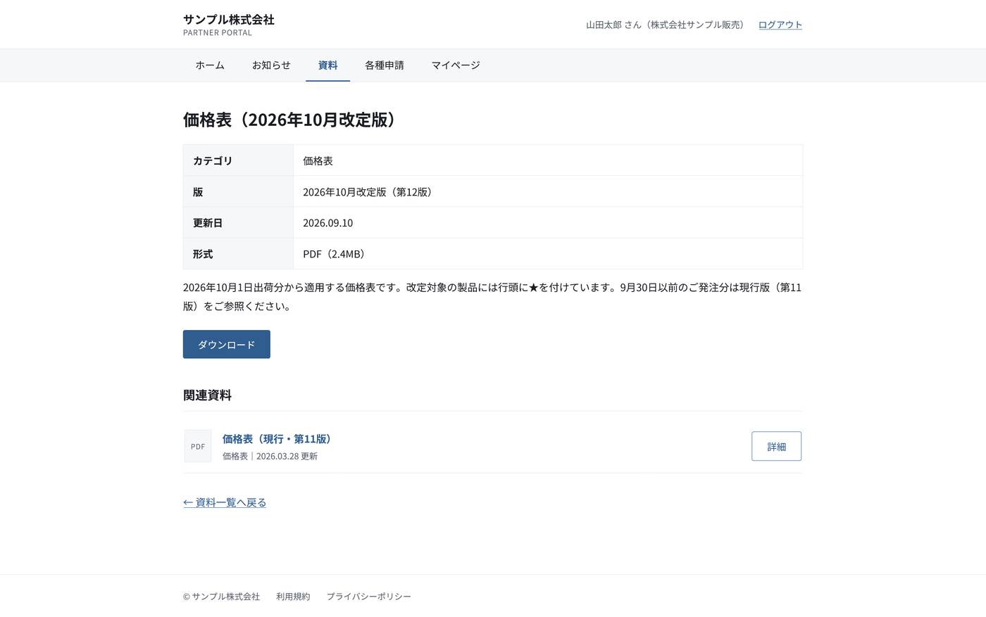 資料詳細。版・更新日とダウンロード